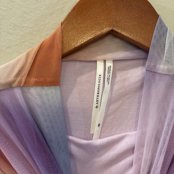 Anthropologie Maya Ruched Cowl-Neck Mesh Dress – Watercolor Print – Size XS - Picture 4 of 6